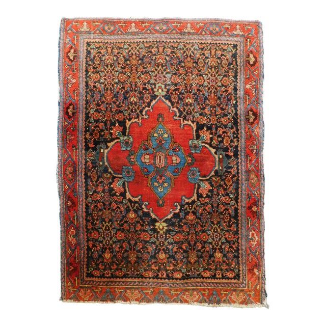 Antique Hand Knotted Persian Bijar Rug - 4'2"x 5' For Sale