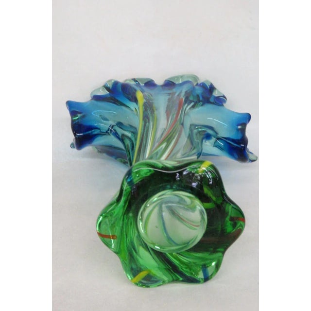 Mid Century Modern Hand Blown Glass Twisted Fan Rim Tall Vase For Sale - Image 12 of 13