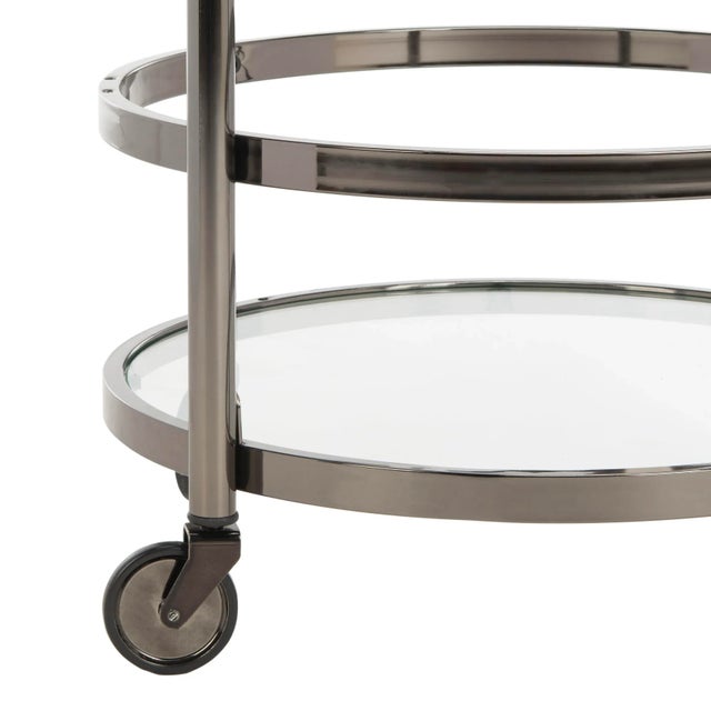 2020s 2 Tier Round Bar Cart in Gun Metal For Sale - Image 5 of 7