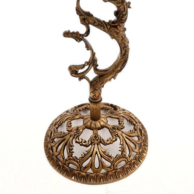 Metal Vintage French Brass and Leather Side Table, 1920 For Sale - Image 7 of 8
