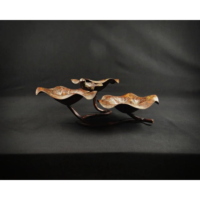 Leaf-Shaped 3-Tiered Lotus Bird Bath in Metal, 2000s For Sale - Image 4 of 14