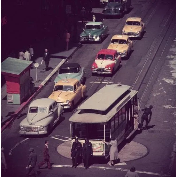 Tram Turntable 1960 A tram being manually rotated on a turntable in San Francisco, California, 1960. Slim Aarons Slim...