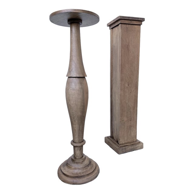 Wooden Column Pedestal Tables, 1950, Set of 2 For Sale
