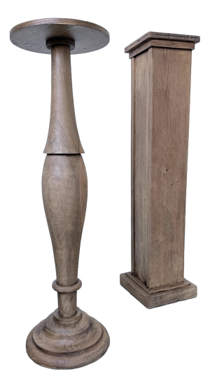 Wooden Column Pedestal Tables, 1950, Set of 2