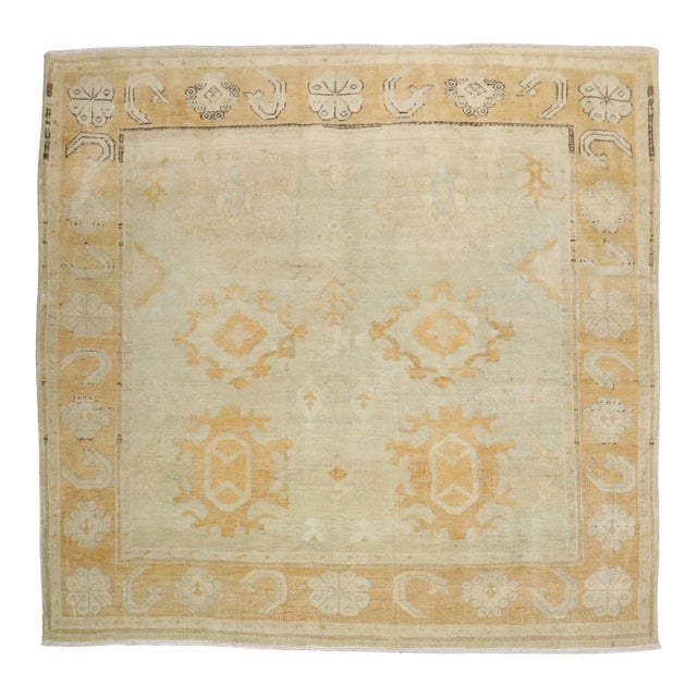 Vintage Zabihi Collection Turkish Oushak Square Rug - 5'5" x 5'11" For Sale