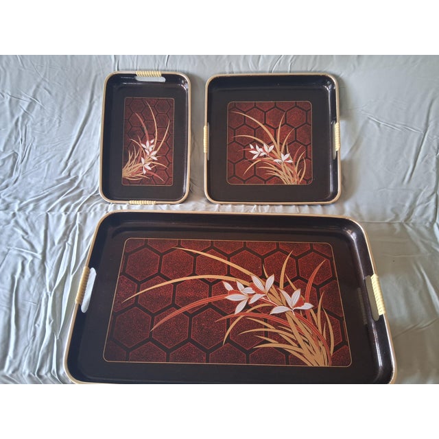 Black Vintage Japanese Style Serving Trays - A Set For Sale - Image 8 of 12
