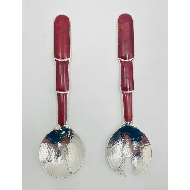 1980s Rare Emilia Castillo Taxco Silver Plate Jasper Serving Utensils Set For Sale - Image 9 of 18