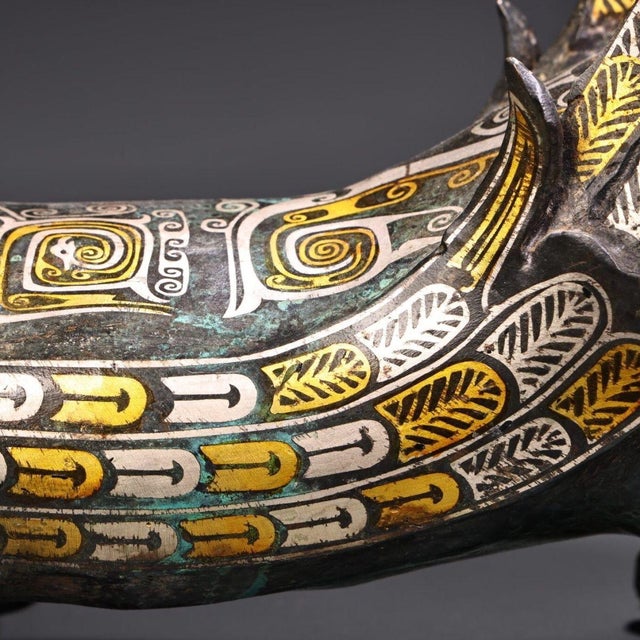 Late 19th Century Gilt Bronze Mythical Beast Figurine, Gold and Silver Inlay For Sale In Los Angeles - Image 6 of 12