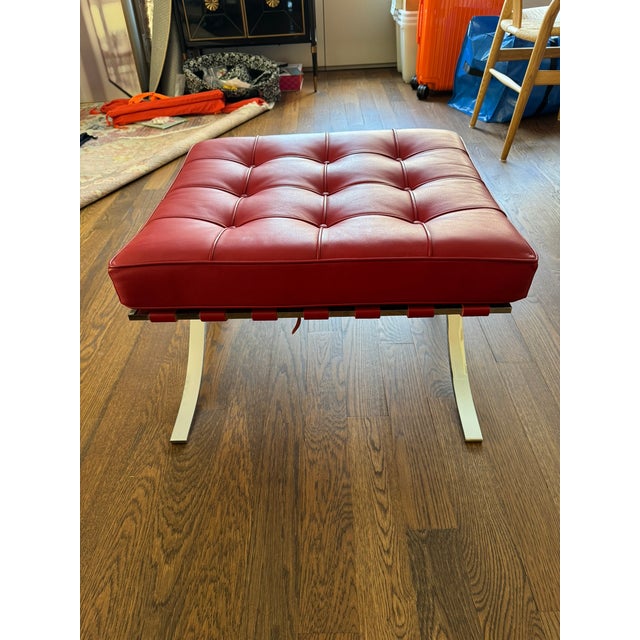 Authentic Design Within Reach Barcelona Stool – Red Tufted Leather & Chrome X‑Base For Sale - Image 15 of 16