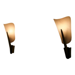 Mid-Century Brass and Acrylic Glass Wall Lamps, Italy, 1960s, Set of 2 For Sale