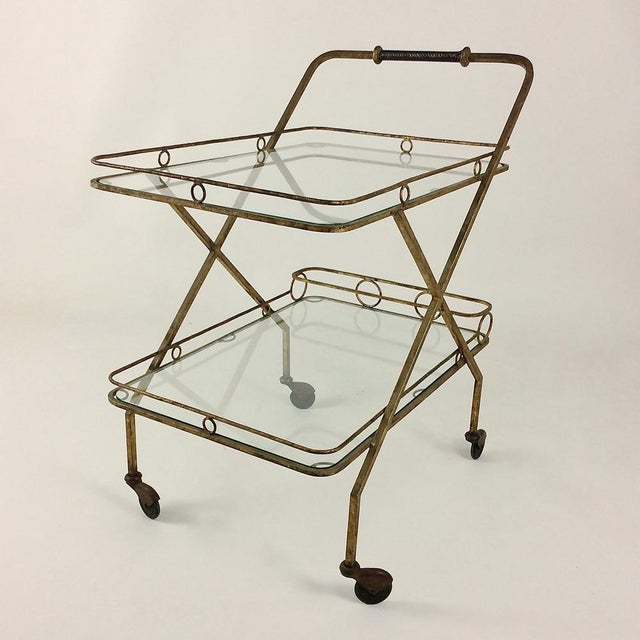 Mid-Century Modern Gilt Metal Bar Cart, Italy, 1960s For Sale - Image 3 of 15