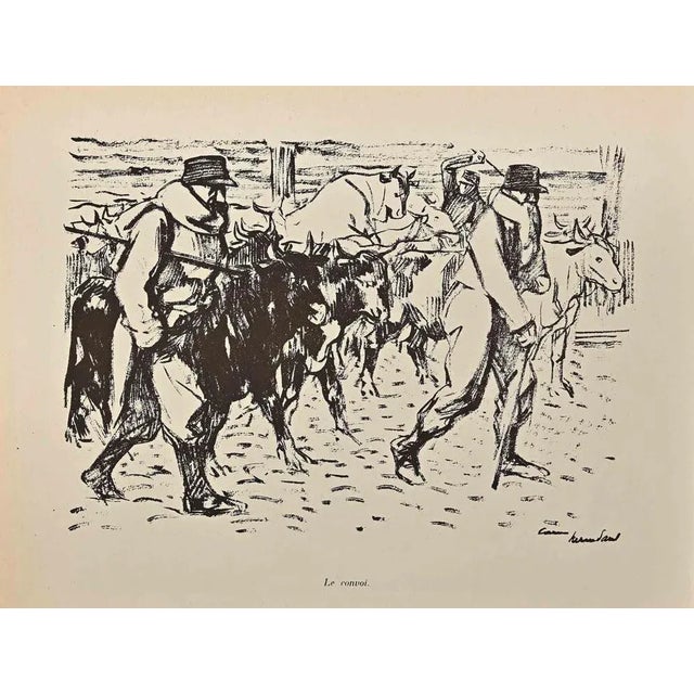 Le Convoi is a vintage Lithograph realized by Hermann Paul from the series "La Grande Guerre Par Les Artistes" Good...