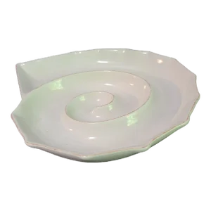 Late 20th Century Coastal Nautical "Tag" Nautilus Shell Escargot Snail Stoneware White Platter