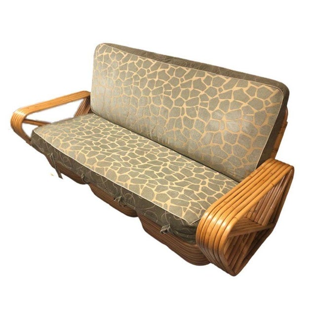 Mid-Century Modern 1950s Restored Rattan Six Strand Square Pretzel Sofa For Sale - Image 3 of 8
