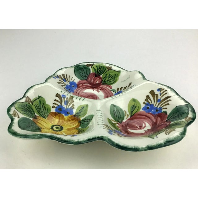 Vintage Faience Italian Made Artisan Ceramic 3 Portion Serving Dish For Sale - Image 4 of 8