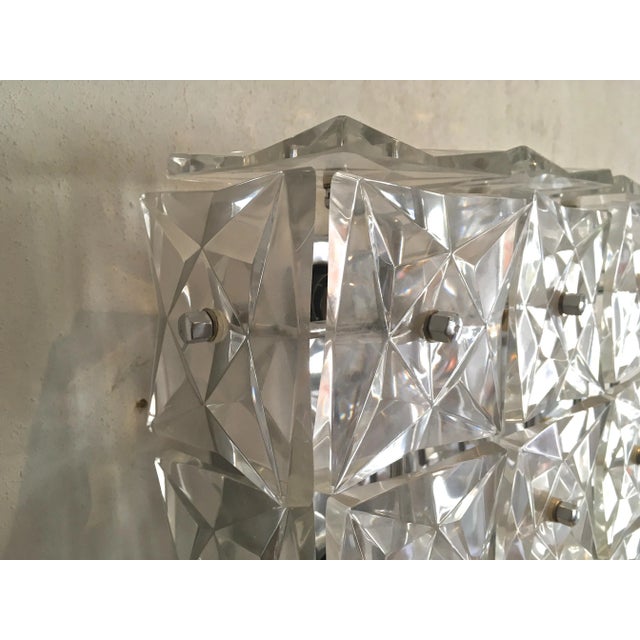 1970s Large Chrome & Crystal Glass Wall or Flush Mount Light from Kinkeldey, 1970s For Sale - Image 5 of 9