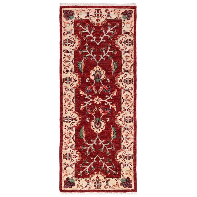 Shabby Chic Ziegler Red/Beige Wool Runner Rug- 1'11'' X 5'0'' For Sale - Image 9 of 10