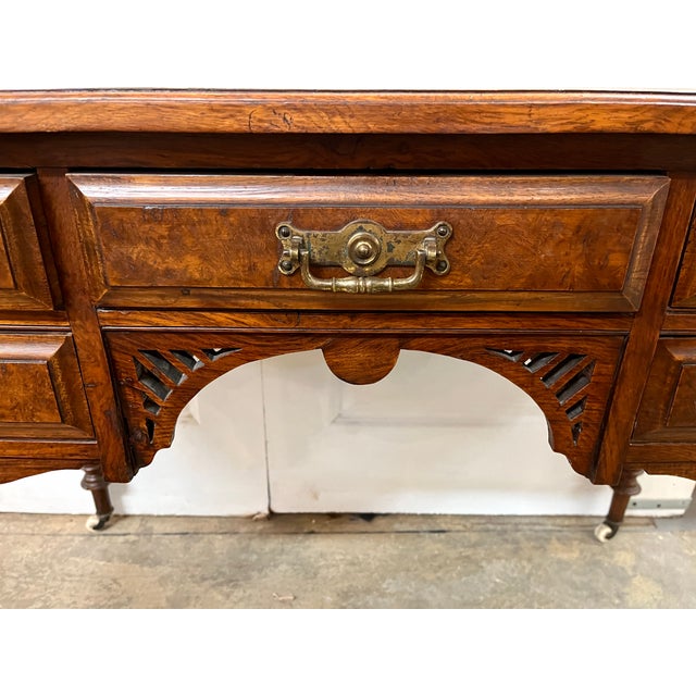 Traditional Antique Burl Wood Writing Desk/Vanity For Sale - Image 3 of 12