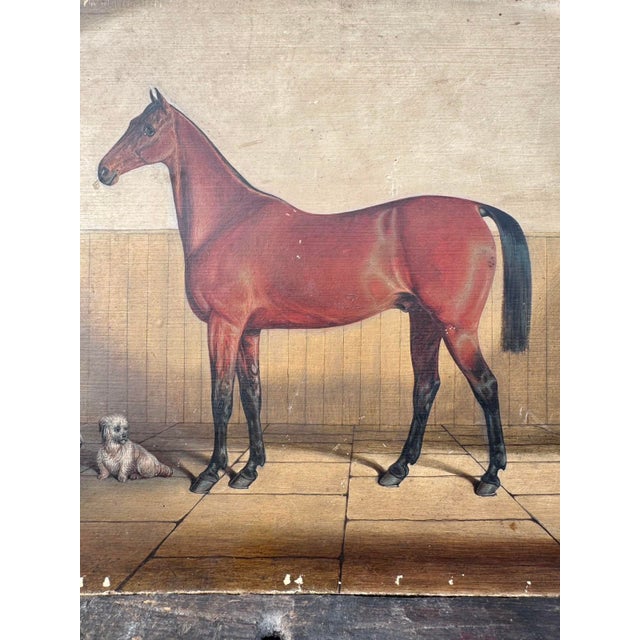 Bay Horse in a Stable, 1900s, Oil Painting on Board For Sale - Image 3 of 7