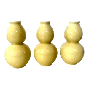 Trio of Chinese Yellow Gourd Vases