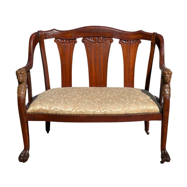 Bay Colony Antiques is proud to offer for sale this exceptional late 19th century antique Mahogany Art Nouveau settee...