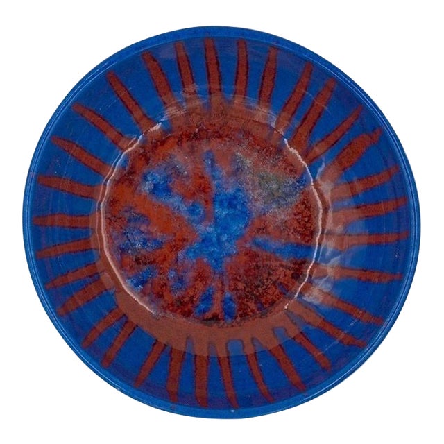 1997 Harding Black Pottery Bowl Red Blue Crystalline Starburst Glaze For Sale