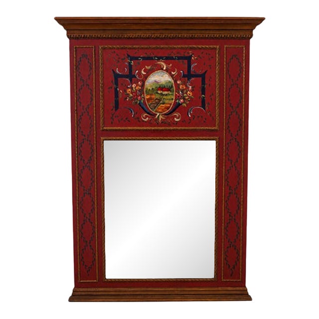Stunning Artist Signed Hand Painted Large Trumeau Mirror For Sale