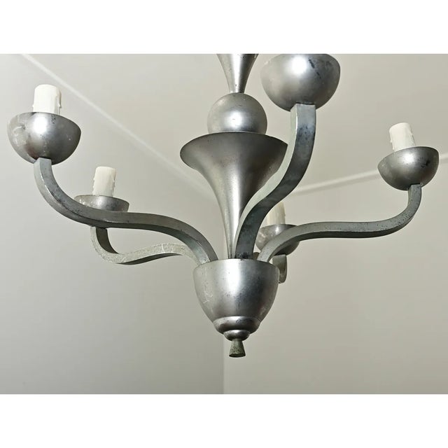 French Vintage Modern Pewter-Tone Chandelier For Sale - Image 10 of 12