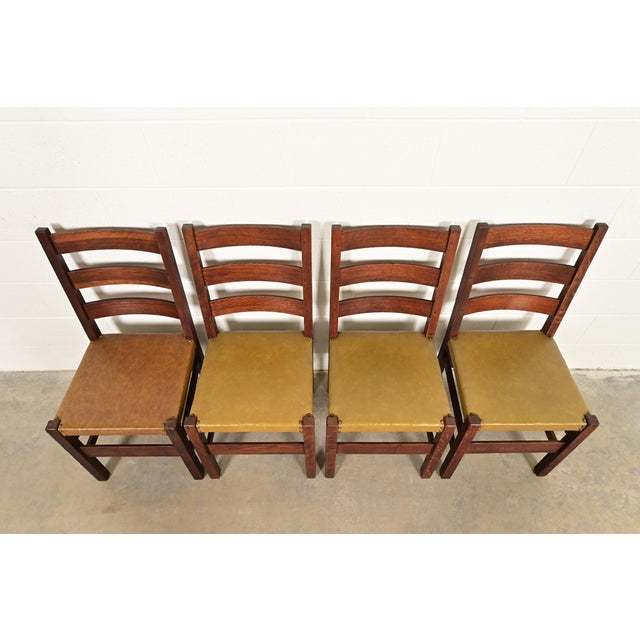 Early 20th Century Gustav Stickley Antique Mission Oak Arts & Crafts Ladder Back Dining Chairs, Set of Four For Sale - Image 5 of 9