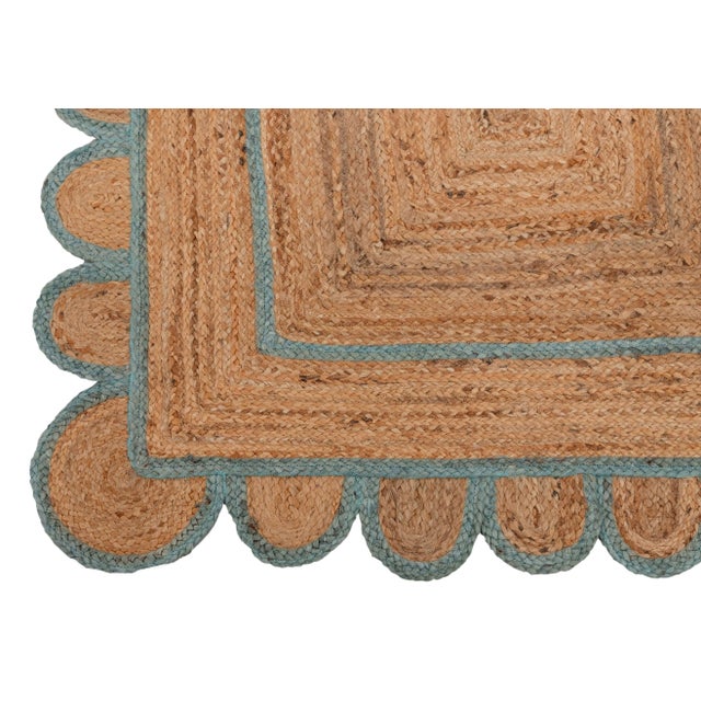 Scallop Jute Turquoise Blue Hand Made Rug 2.5x8 Ft. For Sale - Image 4 of 13