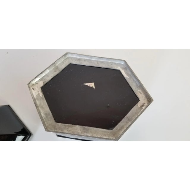Metal Vintage Italian Black Glass and Silver Hexagonal Jewelry Box For Sale - Image 7 of 9