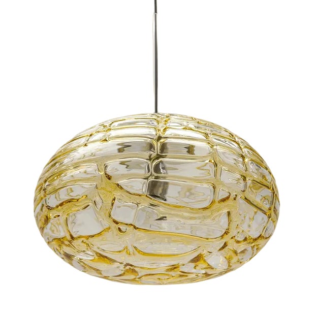 Large Oval Yellow Murano Glass Ball Pendant Lamp from Doria Leuchten, Germany, 1960s For Sale