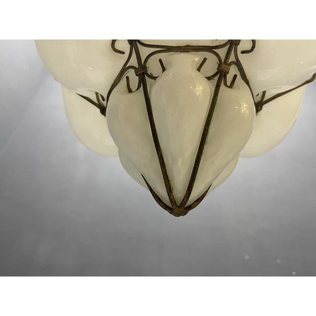 Wrought Iron and White Murano Glass Pendant Light, 1960s For Sale - Image 15 of 17