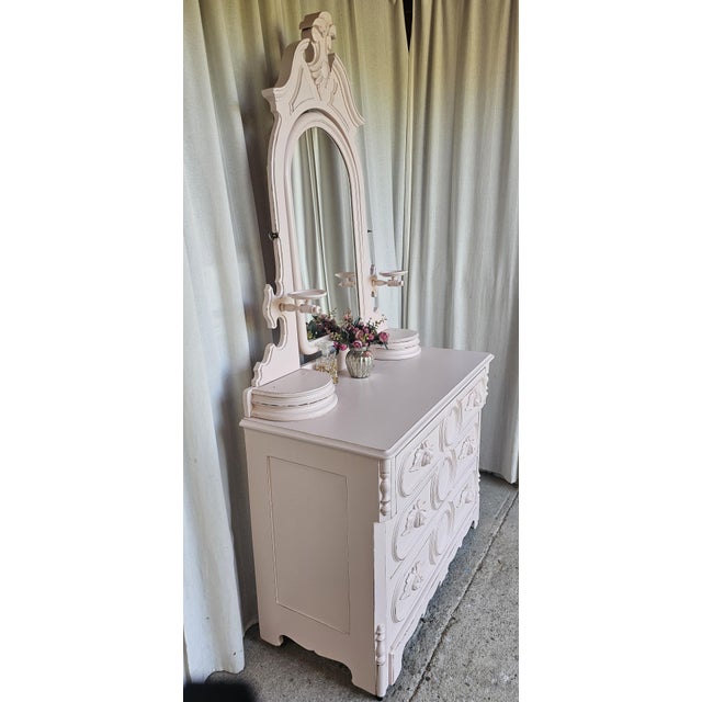 Victorian Victorian Pink Dresser With Mirror, Circa 1920's For Sale - Image 3 of 14