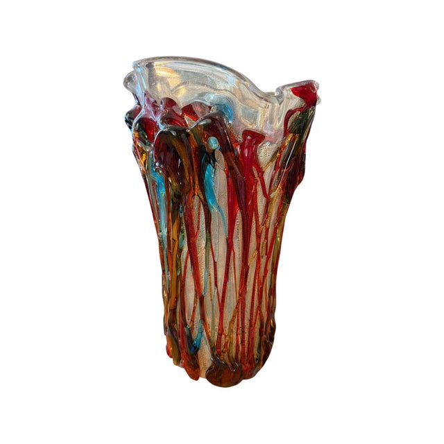 Glass Large Murano Polychrome Glass Vase Attributed to Barovier E Toso. Italy, 1960's. For Sale - Image 7 of 8