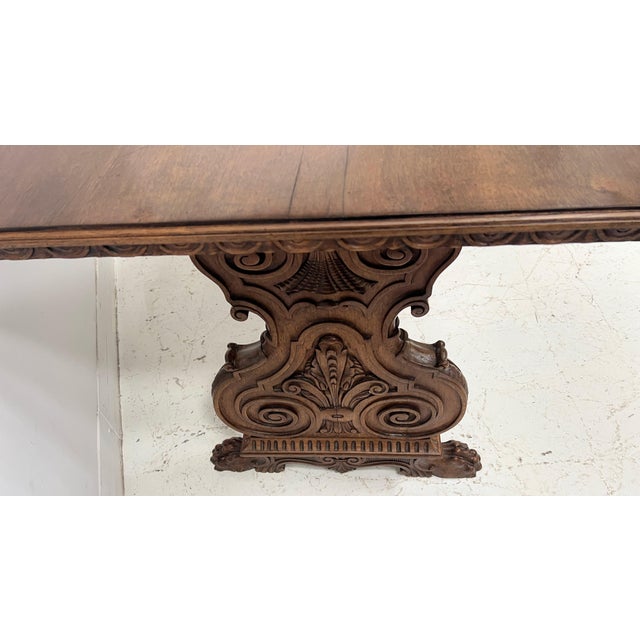 20th Century Renaissance Carved Walnut Dining Table For Sale - Image 6 of 18