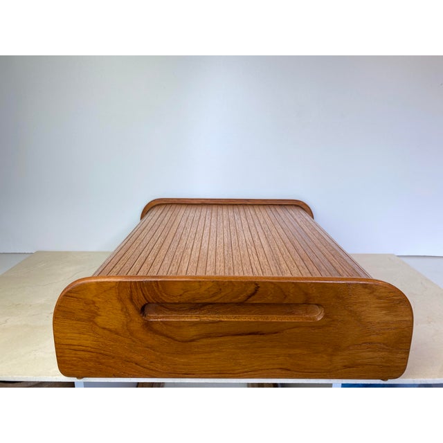 Vintage Teak Tambour Roll-Top Storage Box, Danish Modern Style For Sale - Image 4 of 12
