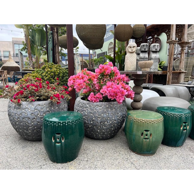 Vintage Black Carved Marble Bowl / Planter For Sale - Image 4 of 4