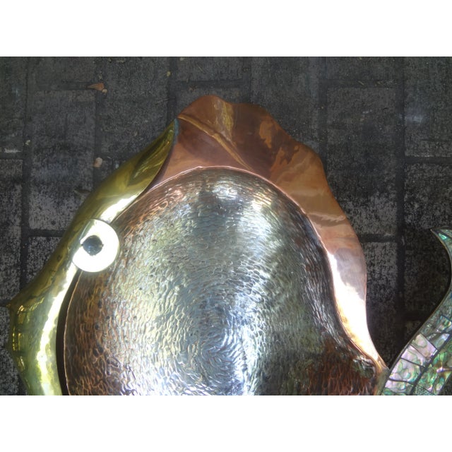 Metal Mexican Modernist Mixed Metal and Abalone Fish Bowl, Circa. 1960 For Sale - Image 7 of 11