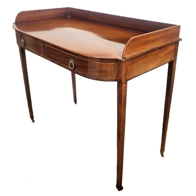 Antique English Sheridan Inlaid Two Drawer Sideboard Server Table For Sale - Image 4 of 13