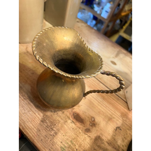 Vintage Brass Pitcher Vase With Braided Twisted Handle For Sale - Image 9 of 9