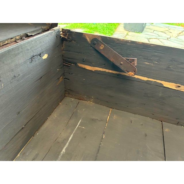 Antique Wood Travel Trunk With Leather Straps and Original Hardware For Sale - Image 9 of 12