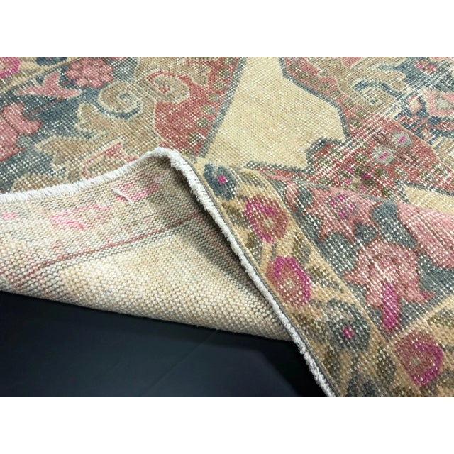 Vintage Bohemian Turkish Oushak Floral Beige and Red Rug For Sale - Image 10 of 11