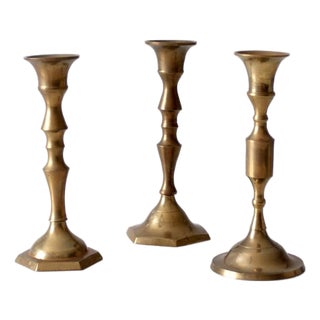 Vintage Brass Candlesticks Set of 3 For Sale