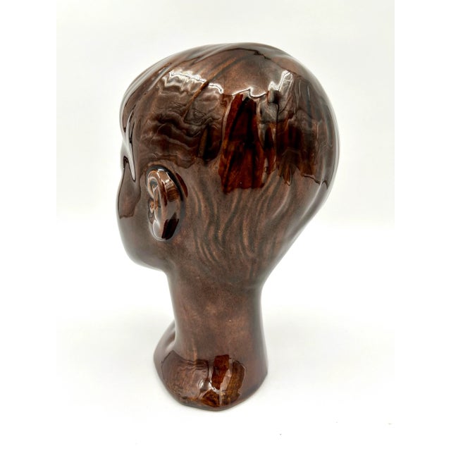 1970s Brown Glazed Ceramic Bust of a Boy For Sale In New York - Image 6 of 12