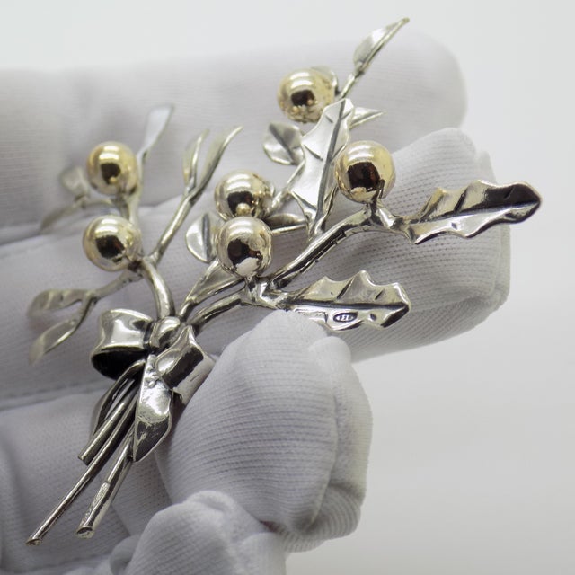 Vintage Italian Handmade Genuine Sterling Silver 925 Christmas Holly and Mistletoe Figurine, 1980s For Sale - Image 11 of 15