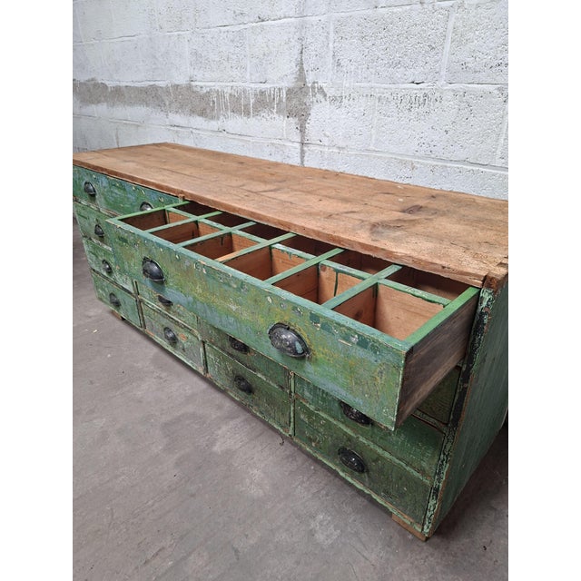 Industrial Green Wooden Drawer Cabinet For Sale - Image 6 of 10