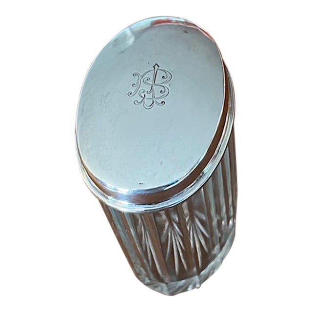 Early 20th Century Sterling and Cut Glass Oval Vanity Jar For Sale