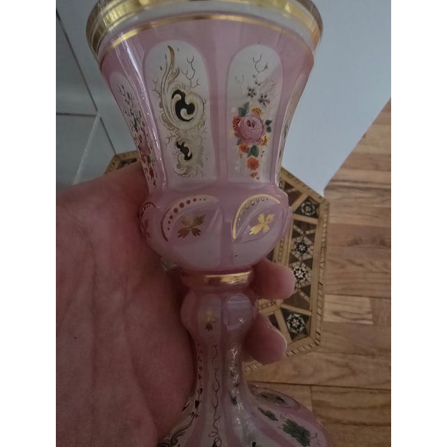 Antique Moser Bohemian Glass Overlay Pink Opaline Goblet For Sale - Image 4 of 6