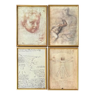 Vintage Set of Four Leonardo Davinci Prints in Gold Frames For Sale